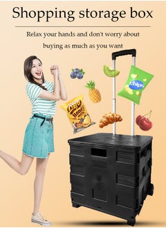 DUNISO Folding shopping cart, portable small cart with lid and two pulleys, adjustable height, suitable for mobile, grocery shopping, luggage, black  - Image 3