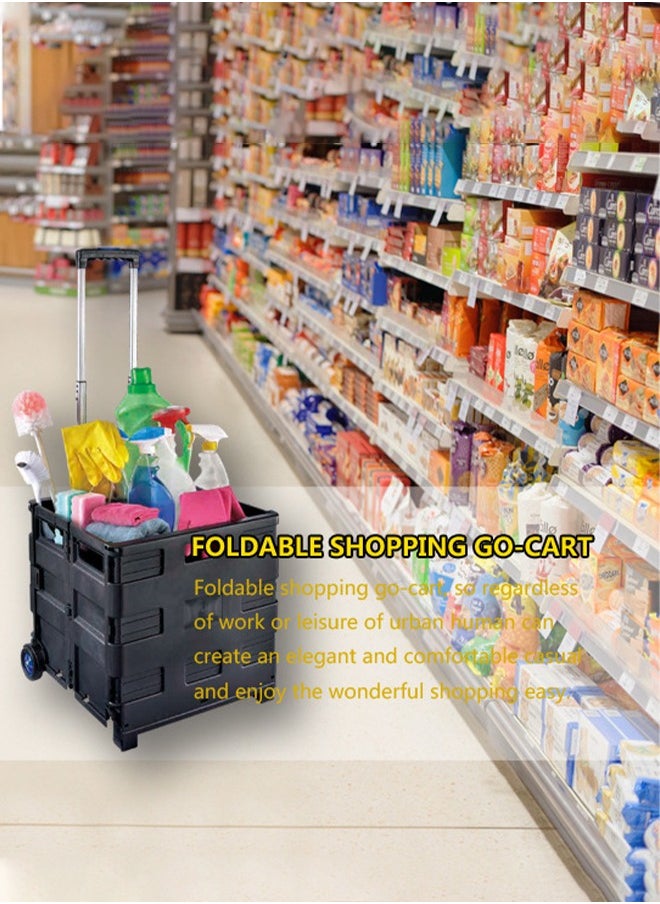 DUNISO Folding shopping cart, portable small cart with lid and two pulleys, adjustable height, suitable for mobile, grocery shopping, luggage, black  - Image 4