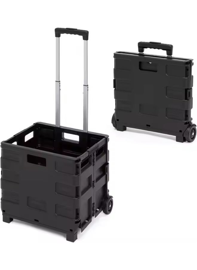 DUNISO Folding shopping cart, portable small cart with lid and two pulleys, adjustable height, suitable for mobile, grocery shopping, luggage, black  - Image 1