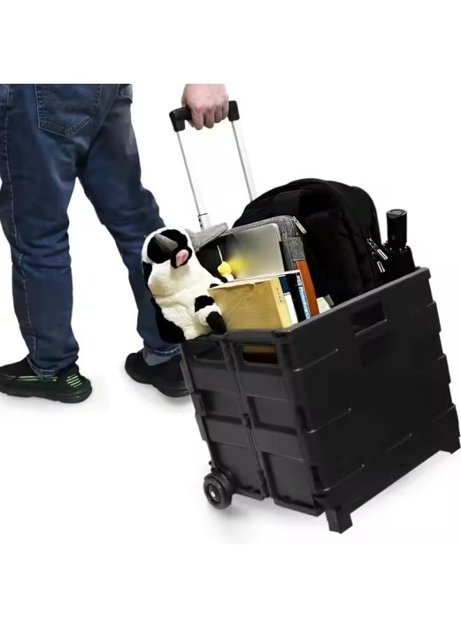 DUNISO Folding Shopping Cart，Portable Rolling Crate Handcart with Lid and 2 Wheels，Adjustable Height Utility Small Cart, Suitable for Grocery, Garden, Office, Storage, Outdoors, Black  - Image 1