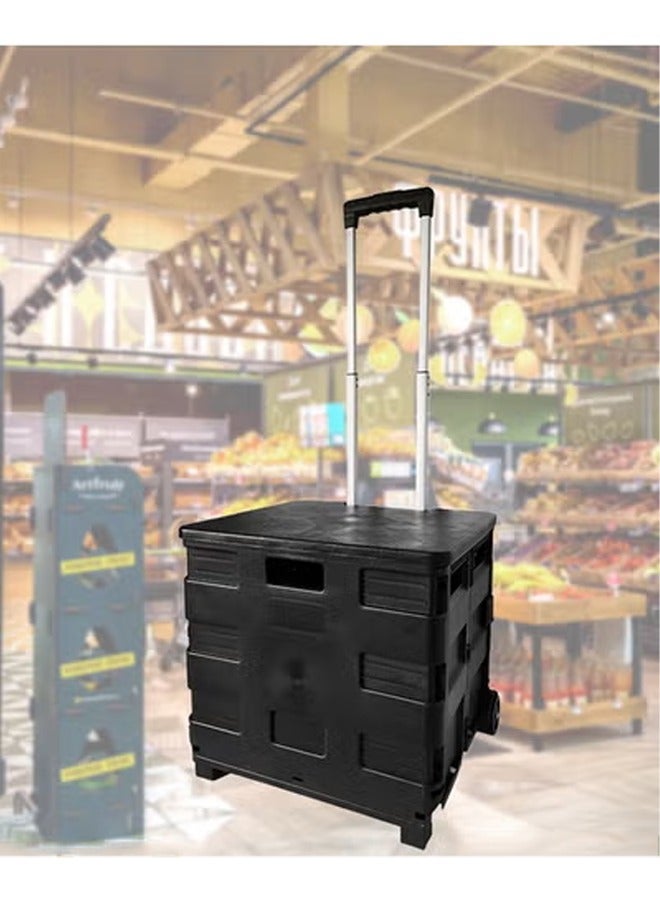 DUNISO Folding Shopping Cart，Portable Rolling Crate Handcart with Lid and 2 Wheels，Adjustable Height Utility Small Cart, Suitable for Grocery, Garden, Office, Storage, Outdoors, Black  - Image 3