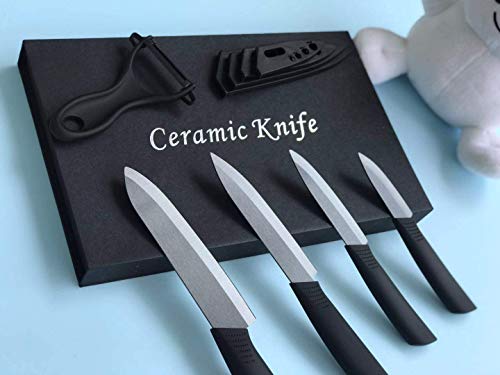 Wolf War Ceramic Knife Set - Black 5 Piece, 6" Chef, 5" Utility, 4" Fruit, 3" Paring, Peeler - Image 4