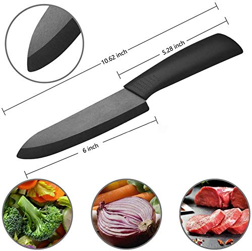 Wolf War Ceramic Knife Set - Black 5 Piece, 6" Chef, 5" Utility, 4" Fruit, 3" Paring, Peeler - Image 3