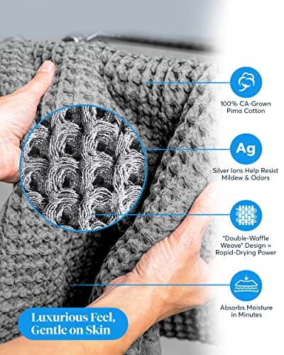 SUTERA Silverthread Bath Towel | Antimicrobial Towel with Silver Ion Technology | Waffle Weave Design, Plush, Lightweight, and Quick-Drying for Everyday or Spa Use | 31" x 57" (Grey) - Image 5