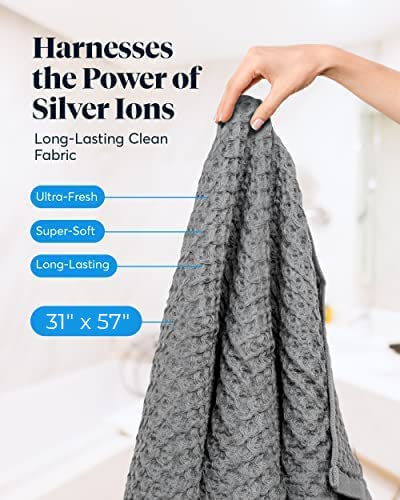 SUTERA Silverthread Bath Towel | Antimicrobial Towel with Silver Ion Technology | Waffle Weave Design, Plush, Lightweight, and Quick-Drying for Everyday or Spa Use | 31" x 57" (Grey) - Image 2