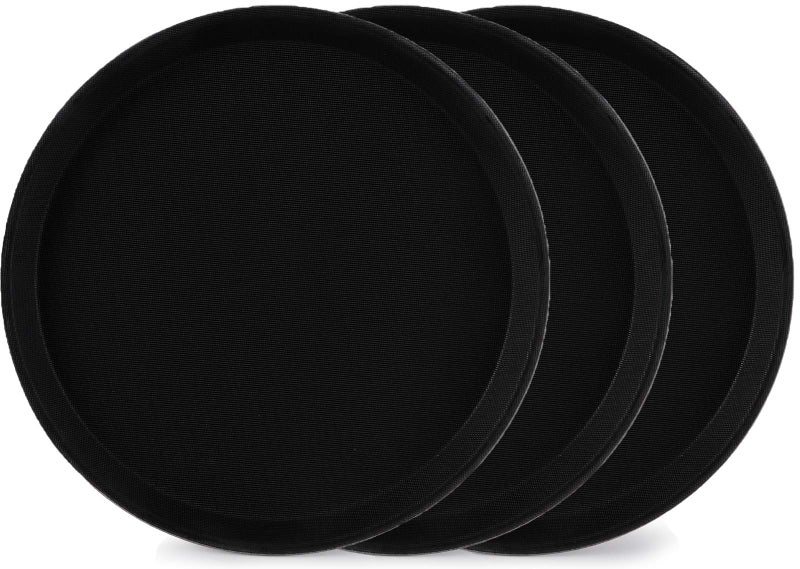 TOPZEA 3 Pack Restaurant Serving Trays, 11" Food Serving Tray Round Fiberglass Tray Non Slip Food Service Trays Platters for Restaurant, Parties, Breakfast, Cafe, Bar, Black - Image 1