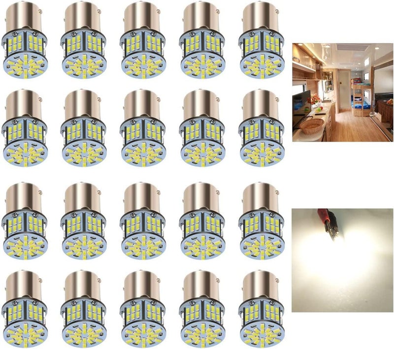 KISLED 12V RV LED Interior Lights, 20 Packs 1141 1156 1003 1073 BA15S 7506 LED Bulbs for RV Camper Trailer Boat Trunk Interior Indoor Tail Lights, Natural White - 4500K - Image 1