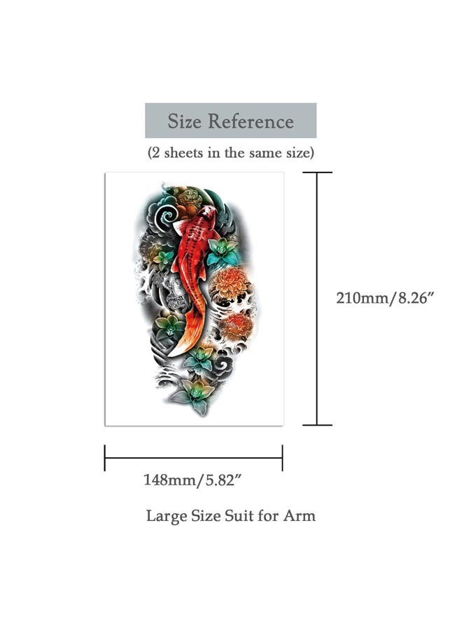 Oottati 2 Sheets Arm Thigh Waterproof Temporary Tattoo Stickers Wave Flower Lotus Koi Carp Fish  - Image 4