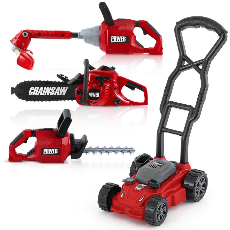 Arrowbash 4 Pcs Toy Gardening Tool Set for Kids Toy Weed Trimmer Chainsaw Hedge Trimmer Push Lawn Mower Battery Role Play Set Christmas Birthday Party Gift for Boys Girls - Image 3