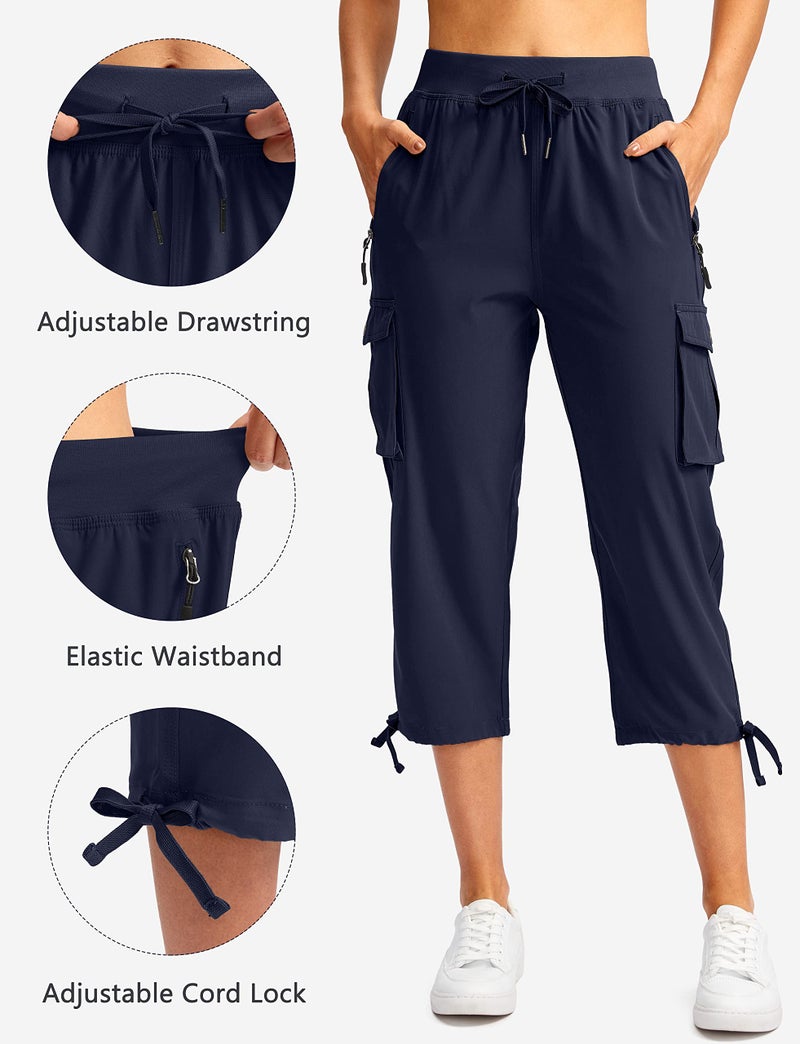 Soothfeel Women's Cargo Capris Pants with 6 Pockets Lightweight Quick Dry Travel Hiking Summer Pants for Women Casual (Navy, L) - Image 3