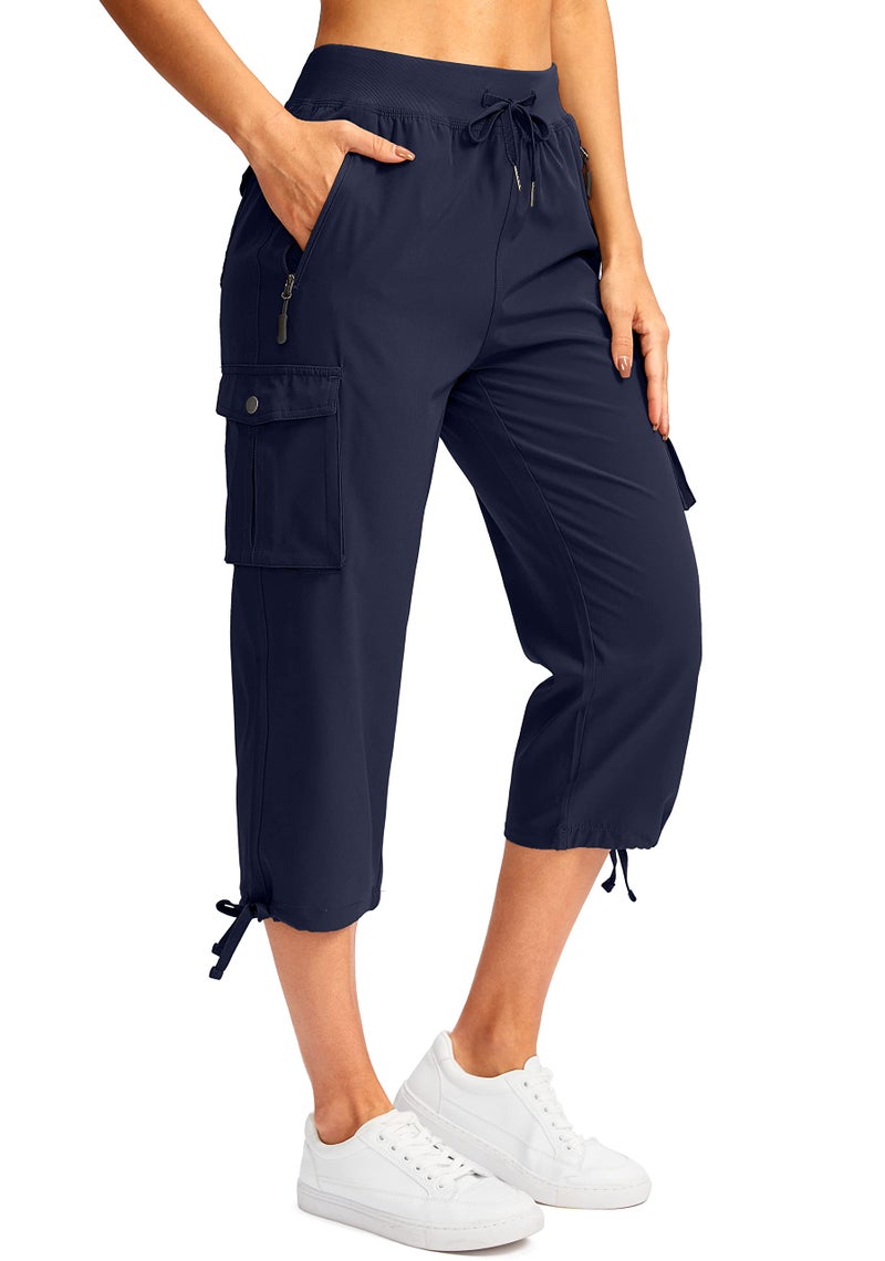 Soothfeel Women's Cargo Capris Pants with 6 Pockets Lightweight Quick Dry Travel Hiking Summer Pants for Women Casual (Navy, L) - Image 1