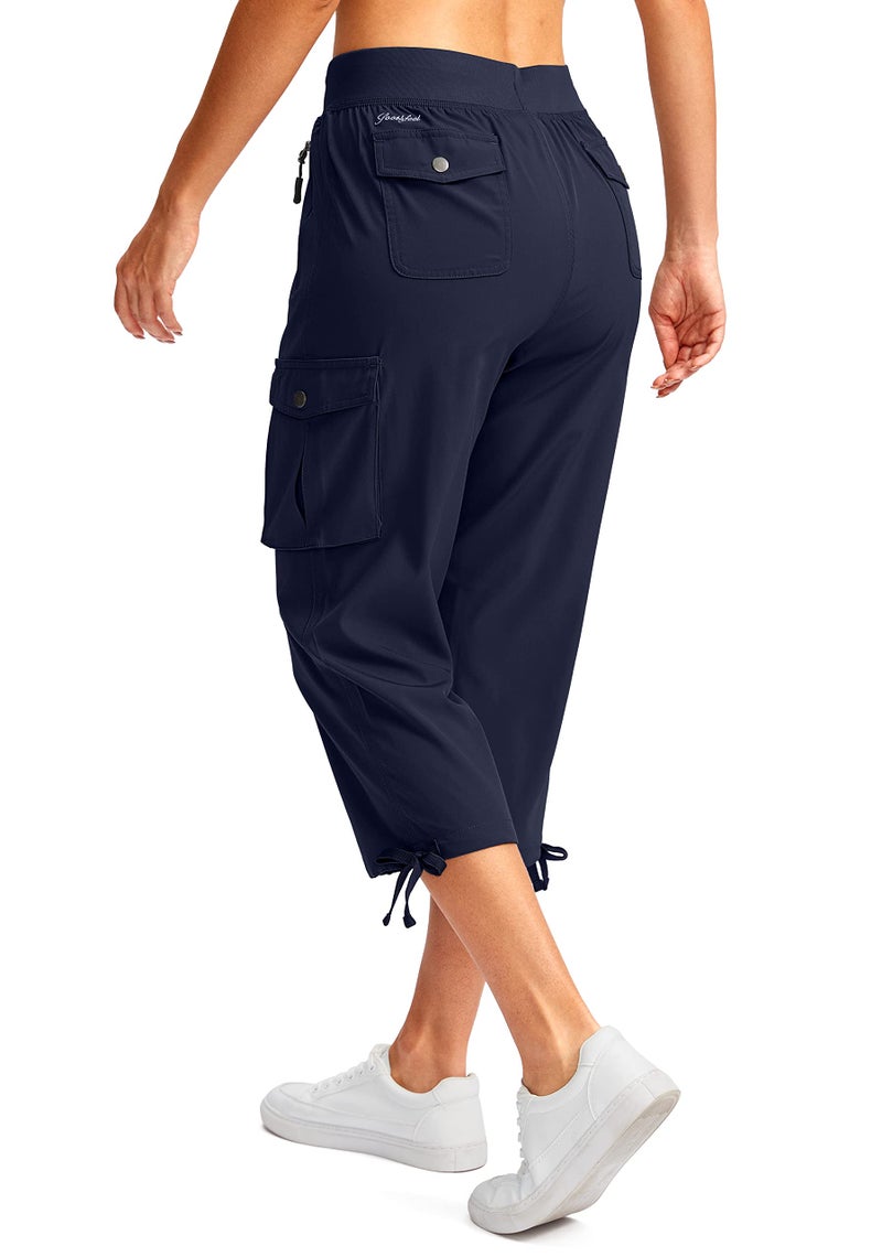 Soothfeel Women's Cargo Capris Pants with 6 Pockets Lightweight Quick Dry Travel Hiking Summer Pants for Women Casual (Navy, L) - Image 2