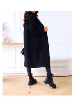 Loquat New Women's Simple Double Breasted Long Sleeve Lapel Button Wool Overcoat  - Image 2