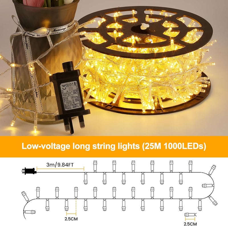 Elegear Outdoor Fairy Lights 25M 1000 LEDs String Lights with 8 Lighting Modes for Wedding Party Garden Patio Tree Decorations - Warm White - Image 3