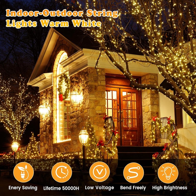 Elegear Outdoor Fairy Lights 25M 1000 LEDs String Lights with 8 Lighting Modes for Wedding Party Garden Patio Tree Decorations - Warm White - Image 2