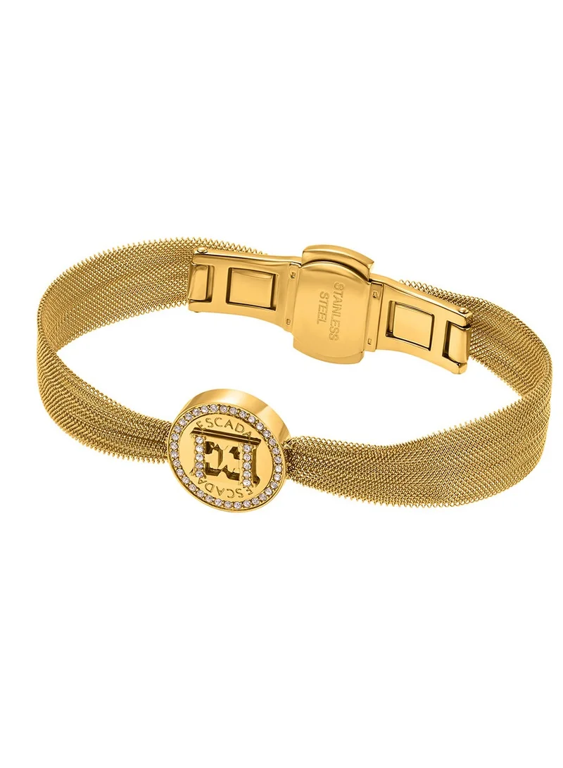 إسكادا Eleanor Bracelet for Women Gold-Plated Mesh Design, Crystal-Decked Logo Charm, Modern Luxury