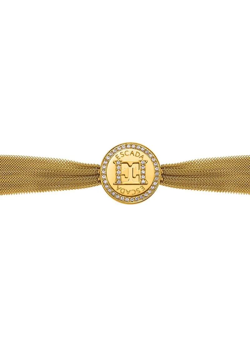 إسكادا Eleanor Bracelet for Women Gold-Plated Mesh Design, Crystal-Decked Logo Charm, Modern Luxury