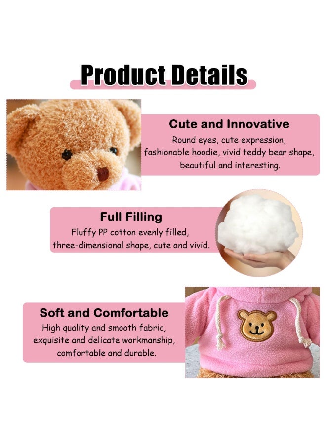 Yalla Pick 30 cm Teddy Bear Plush Toy, Soft PP Cotton Stuffed Animal with Removable Pink Hoodie, Cute Cuddly Bear Doll for Kids Teens, Birthday Gift - Image 3