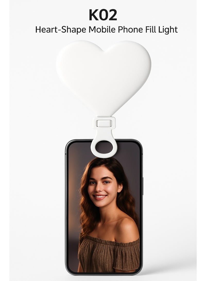 K02 Heart-Shaped Selfie Ring Light – 3-Color Fill Light with Phone Clip – Perfect for Selfies & Live Streaming - Image 1