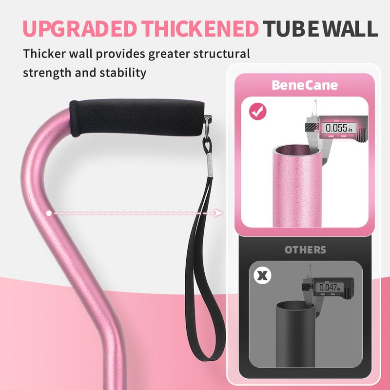 BeneCane Walking Cane for Men & Women Adjustable Cane with Offset Soft Cushioned Handle -Portable Lightweight Sturdy Mobility Walker Aid for Elderly, Seniors Collapsible Cane Pink - Image 3