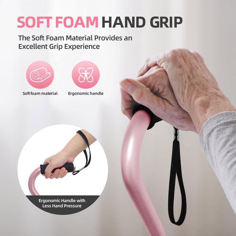 BeneCane Walking Cane for Men & Women Adjustable Cane with Offset Soft Cushioned Handle -Portable Lightweight Sturdy Mobility Walker Aid for Elderly, Seniors Collapsible Cane Pink - Image 5