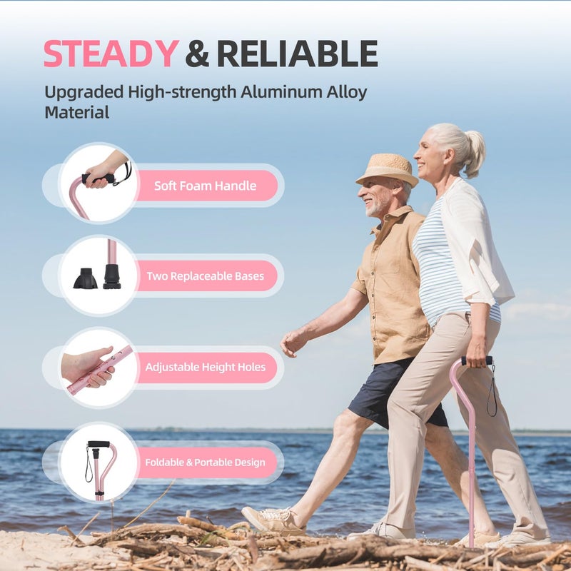 BeneCane Walking Cane for Men & Women Adjustable Cane with Offset Soft Cushioned Handle -Portable Lightweight Sturdy Mobility Walker Aid for Elderly, Seniors Collapsible Cane Pink - Image 2