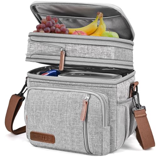 MIYCOO Lunch Bag & Lunch Box for Women Men Double Deck, Leakproof Insulated Soft Large Adult Lunch Cooler Bag for Work, Beach, Picnic, Camping, Travel (Grey,15L) - Image 1