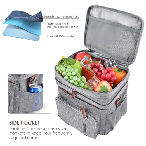 MIYCOO Lunch Bag & Lunch Box for Women Men Double Deck, Leakproof Insulated Soft Large Adult Lunch Cooler Bag for Work, Beach, Picnic, Camping, Travel (Grey,15L) - Image 4