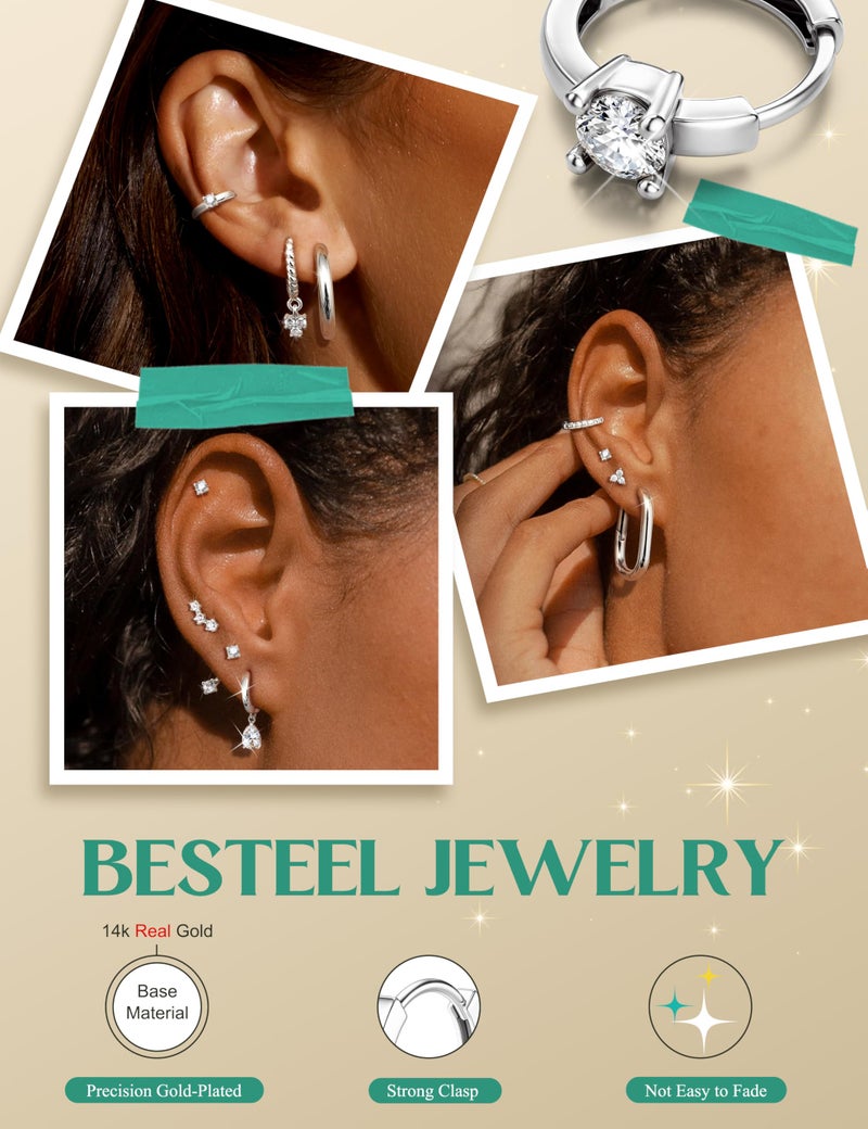 Besteel Small 14K Gold Plated Hoop Earrings Set for Women - Hypoallergenic Huggie Hoops for Sensitive Ears Cartilage Stud Earring Stacks for Multiple Piercing - Image 4
