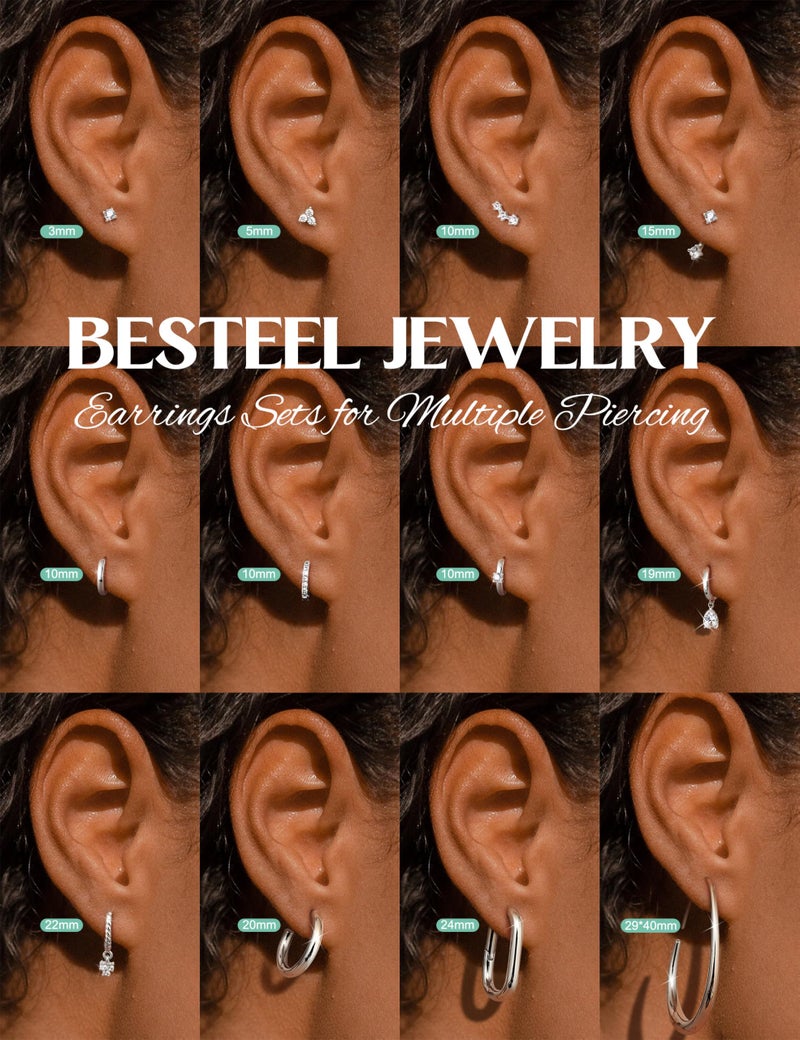 Besteel Small 14K Gold Plated Hoop Earrings Set for Women - Hypoallergenic Huggie Hoops for Sensitive Ears Cartilage Stud Earring Stacks for Multiple Piercing - Image 3