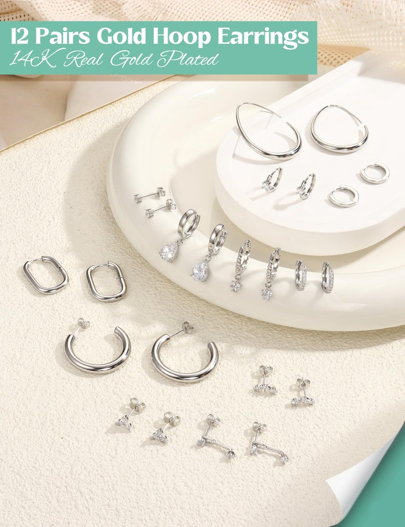Besteel Small 14K Gold Plated Hoop Earrings Set for Women - Hypoallergenic Huggie Hoops for Sensitive Ears Cartilage Stud Earring Stacks for Multiple Piercing - Image 5