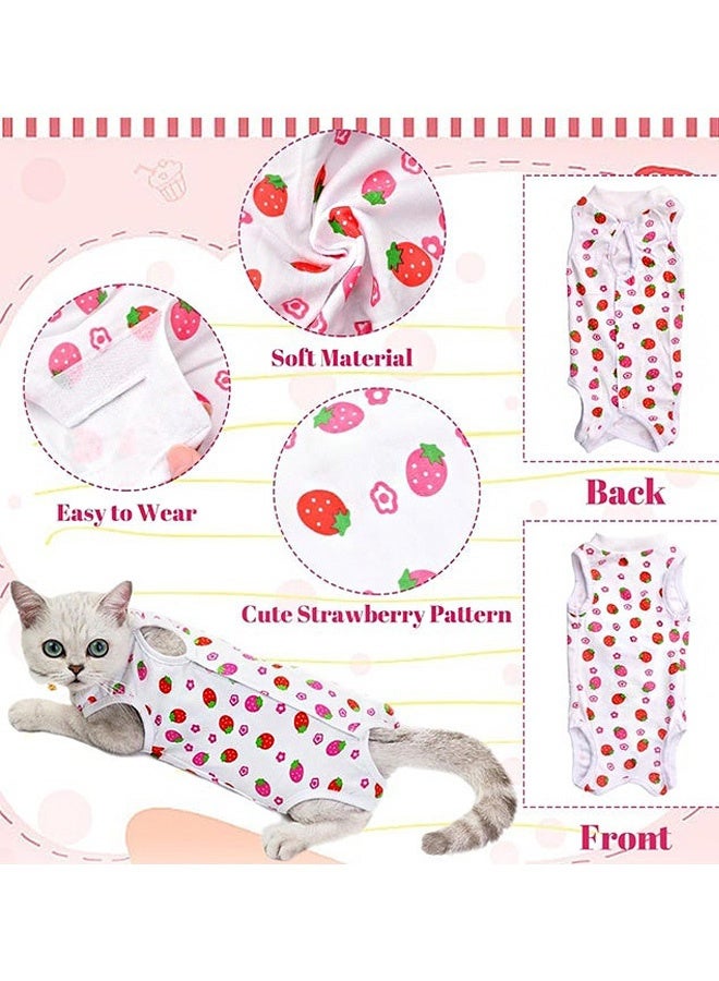 Cat Recovery Suit Surgical Recovery Shirt Breathable Recovery Suit for Cats After Surgery Wear Anti Licking Wounds Perfect E-Collar Alternative Pajama Suit Strawberry Size L - Image 2