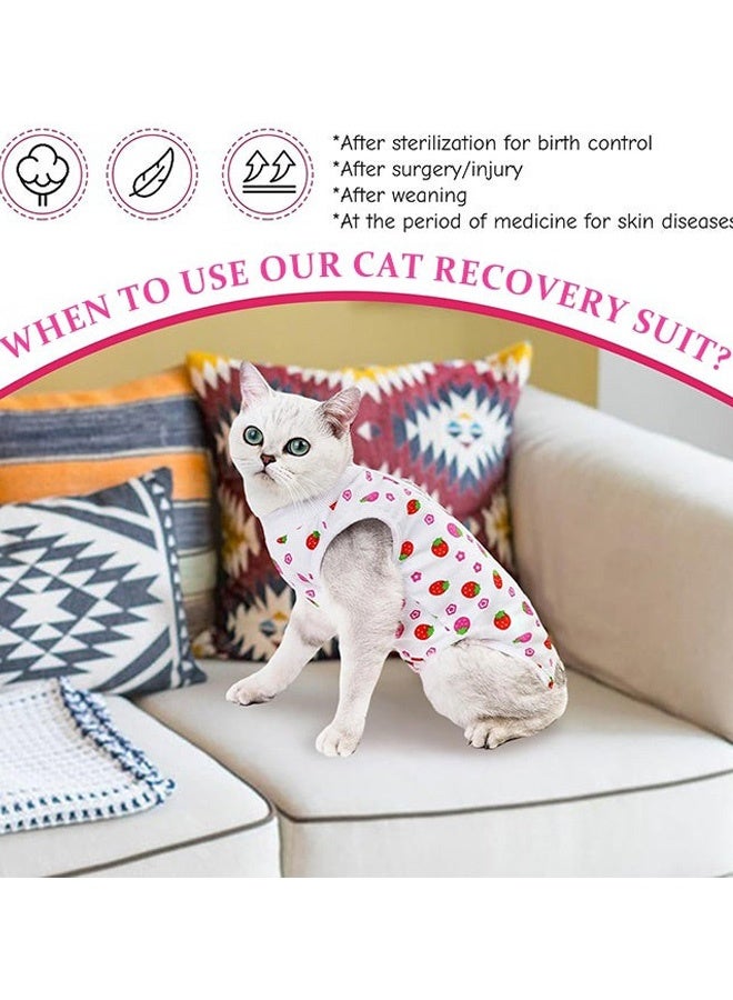 Cat Recovery Suit Surgical Recovery Shirt Breathable Recovery Suit for Cats After Surgery Wear Anti Licking Wounds Perfect E-Collar Alternative Pajama Suit Strawberry Size L - Image 3