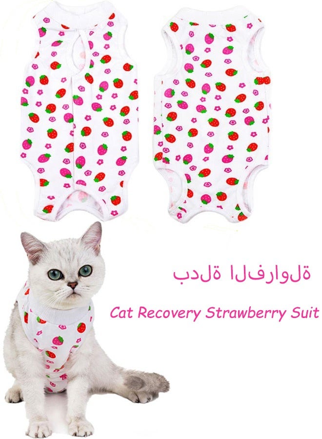 Cat Recovery Suit Surgical Recovery Shirt Breathable Recovery Suit for Cats After Surgery Wear Anti Licking Wounds Perfect E-Collar Alternative Pajama Suit Strawberry Size L - Image 1