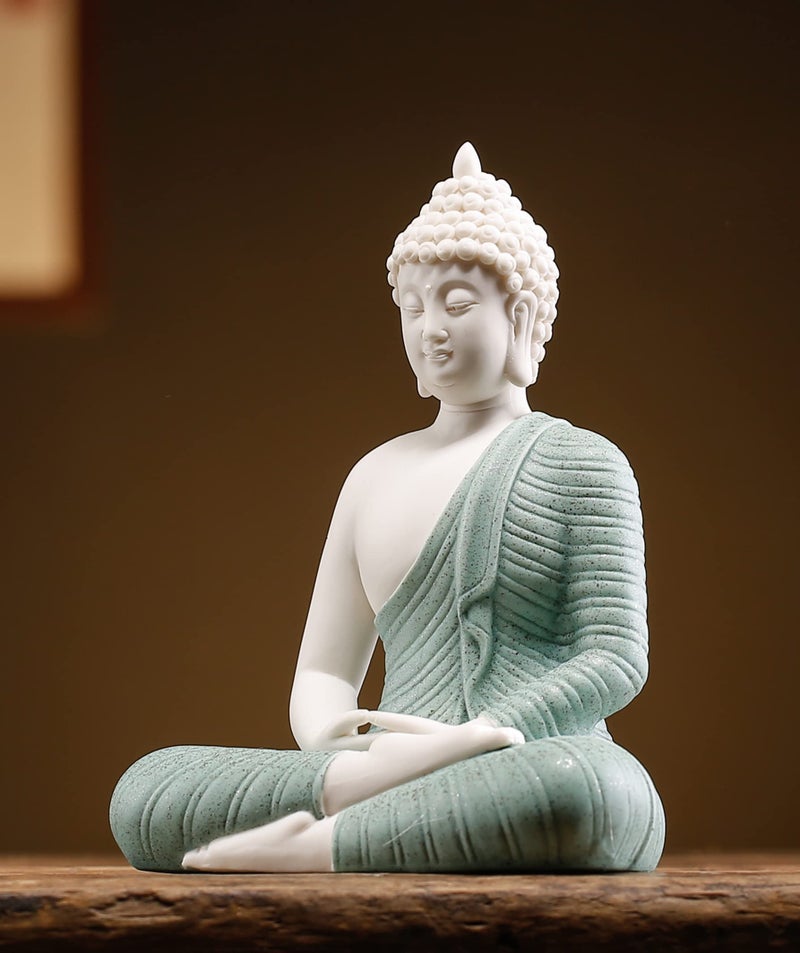 Qinlang 6 inch Small Green Buddha Statue for Home Decor, Ceramic Meditation Buddha Decor for Home - Image 4
