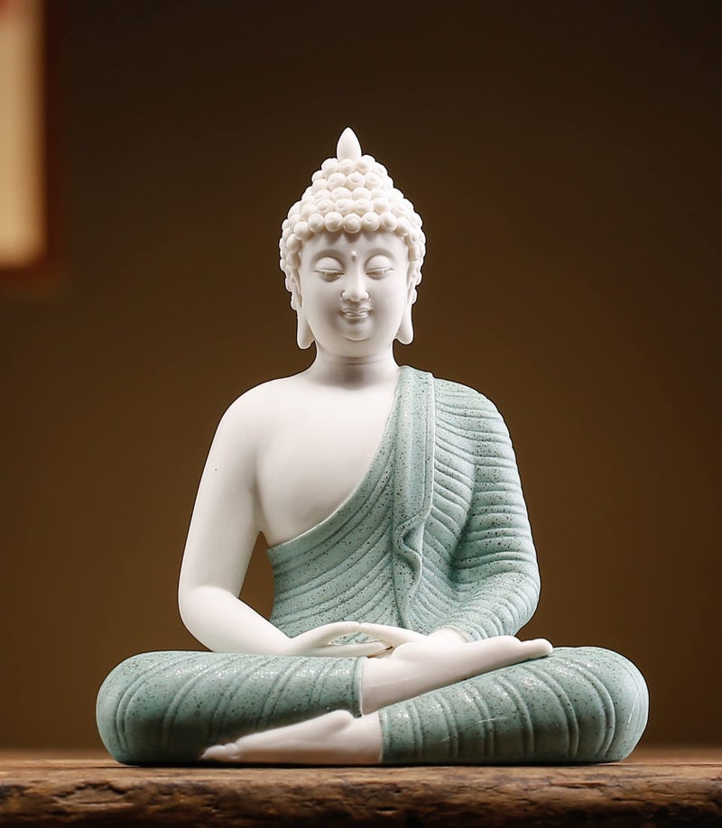 Qinlang 6 inch Small Green Buddha Statue for Home Decor, Ceramic Meditation Buddha Decor for Home - Image 2