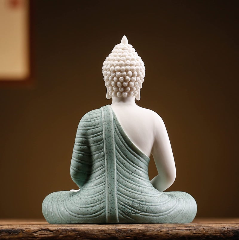 Qinlang 6 inch Small Green Buddha Statue for Home Decor, Ceramic Meditation Buddha Decor for Home - Image 5