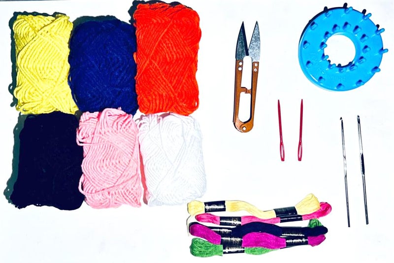 KHUSHA CREATIONS 6Pcs Wool Ball Hand Knitting Yarn Flower Maker & Tools Kit ForCraft,Knitting,DIY