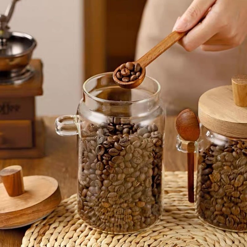 ANSQU Set of 2 Glass Food Storage Jars with Bamboo Wood Lid and Spoon, 27oz Glass Kitchen Canisters for Coffee, Tea, Cereal, Spice and Canning, Mason Jars (27oz-2pack) - Image 3