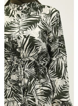 Sefa Merve Rana Palm Pattern Viscose Dress 0342-01 Khaki Beige  - Image 5