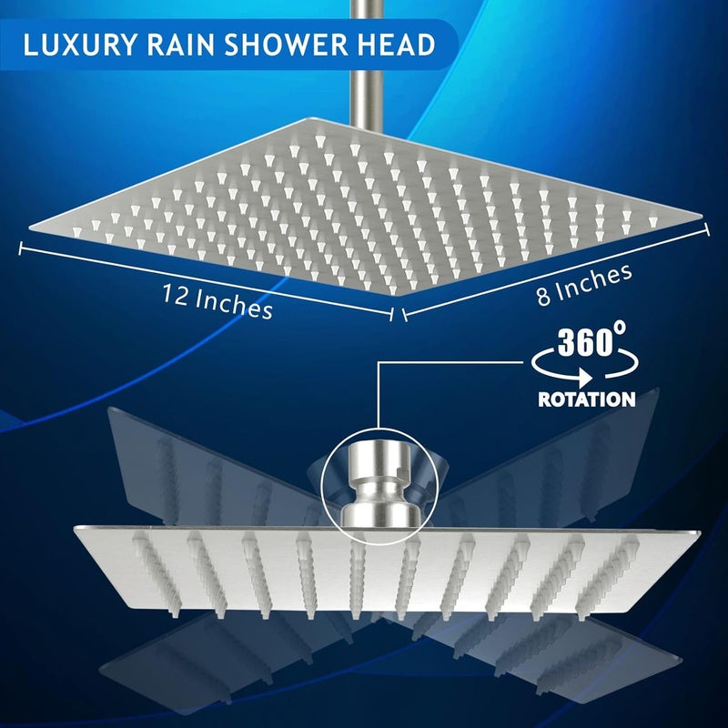 Voolan Rain Shower Head - High Flow Large Rainfall Shower Heads Made of Stainless Steel - Waterfall Bathroom Square Showerhead - Ceiling or Wall Mount (12 * 8 Inch Rectangle, Brushed Nickel) - Image 5