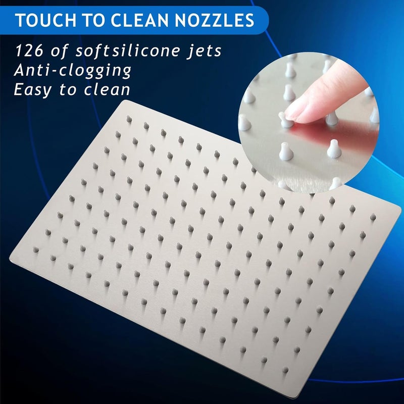 Voolan Rain Shower Head - High Flow Large Rainfall Shower Heads Made of Stainless Steel - Waterfall Bathroom Square Showerhead - Ceiling or Wall Mount (12 * 8 Inch Rectangle, Brushed Nickel) - Image 3