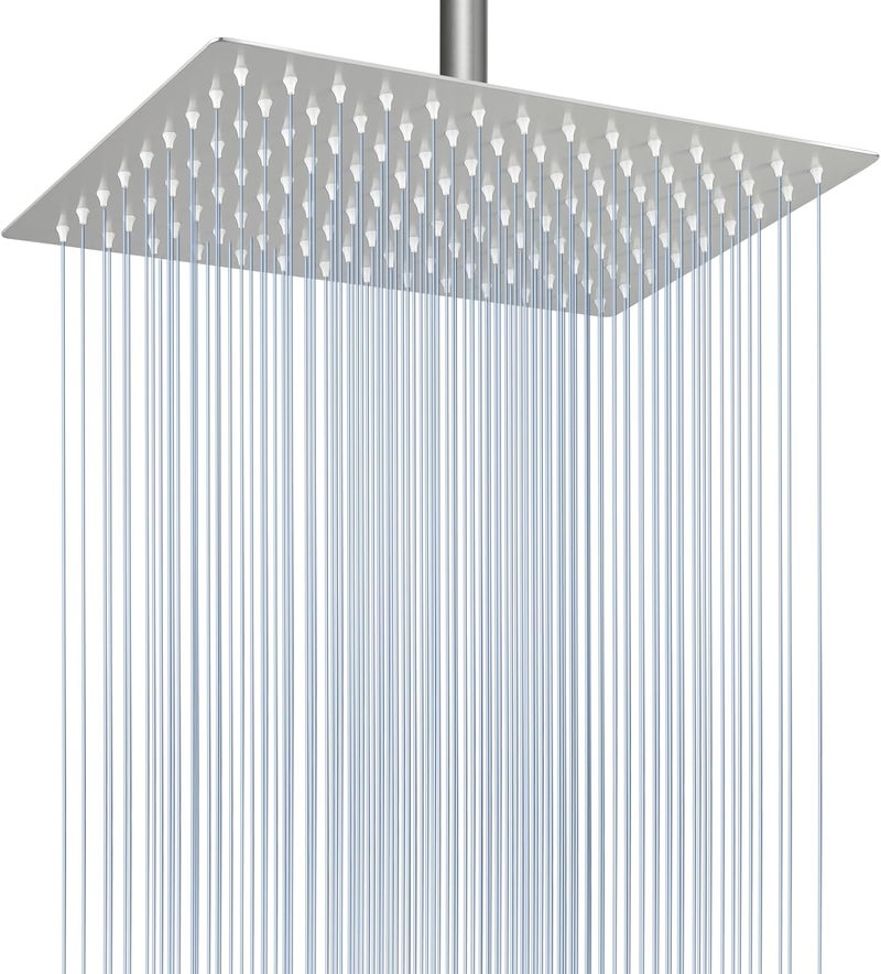 Voolan Rain Shower Head - High Flow Large Rainfall Shower Heads Made of Stainless Steel - Waterfall Bathroom Square Showerhead - Ceiling or Wall Mount (12 * 8 Inch Rectangle, Brushed Nickel) - Image 1