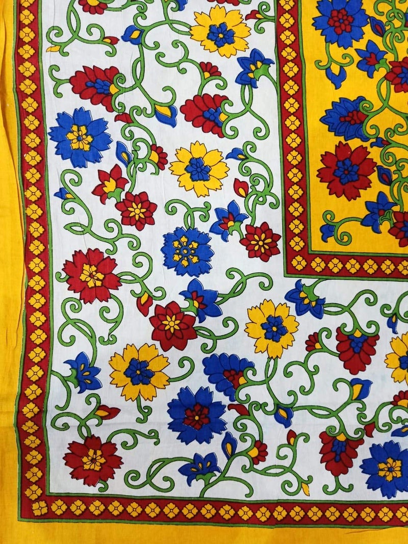 ART WORLD King Size Double Bed Sheet with Pillow Covers Pure Cotton Rajasthani Jaipuri Traditional Printed Bedcover Yellow King - Image 3