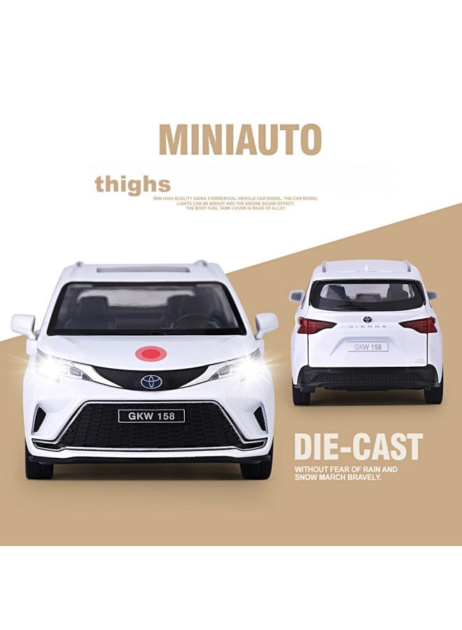 Black mamba Heimanba 1：24 Toyota Sienna Mpv Business Vehicle Model Realistic Alloy Children's Toy, White - Image 2