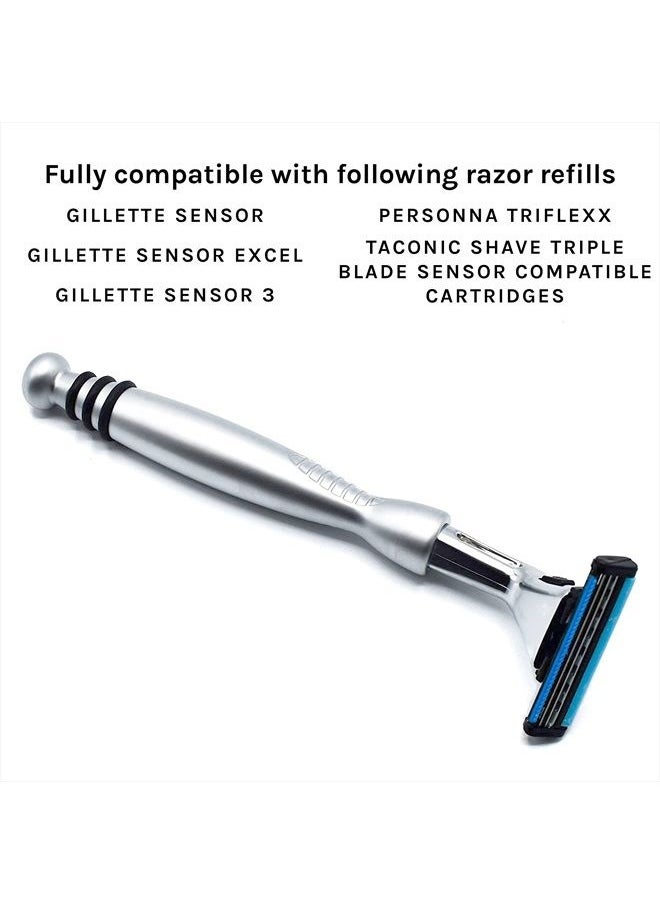 taconic shave , Heavyweight Triple Blade Razor, Compatible with Gillette Sensor and Sensor Excel Refill Cartridges, Includes 1 Preloaded Blade  - Image 3