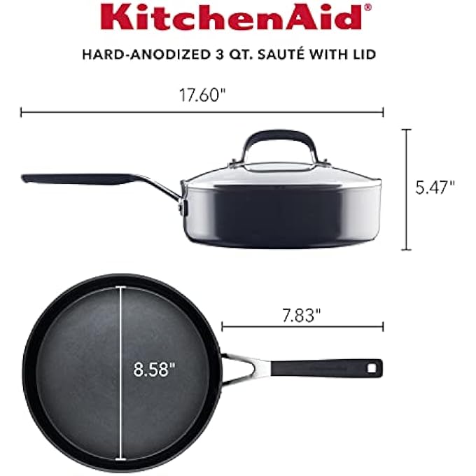 كيتشن إيد مقلاة غير لاصقة من الألومنيوم المؤكسد الصلب مع غطاء سعة 3 كوارت، لون أسود عقيقي - Image 3