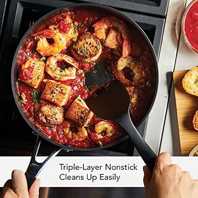 كيتشن إيد مقلاة غير لاصقة من الألومنيوم المؤكسد الصلب مع غطاء سعة 3 كوارت، لون أسود عقيقي - Image 5