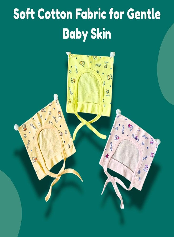 Hooper Rabbit Baby Caps Pom Pom Style | Soft Cotton Fabric | Baby Ear Protection | Multicolor | Large 6-18 Months | Designs and Color Varries | Combo 3 pcs - Image 4