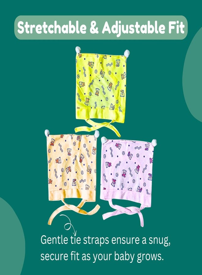 Hooper Rabbit Baby Caps Pom Pom Style | Soft Cotton Fabric | Baby Ear Protection | Multicolor | Large 6-18 Months | Designs and Color Varries | Combo 3 pcs - Image 2